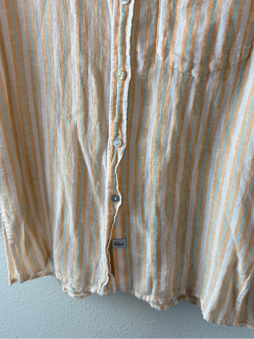 Rails Clio Linen Blend Shirt Button Down Clementine Stripe Women’s XS - Picture 6 of 13